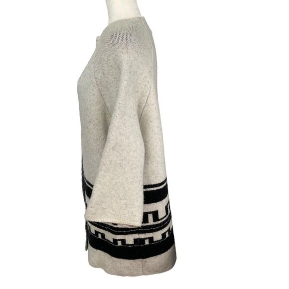 Zara Knit Black and White Wool Blend Greek Key Jacquard Open Front Size S - Picture 6 of 14